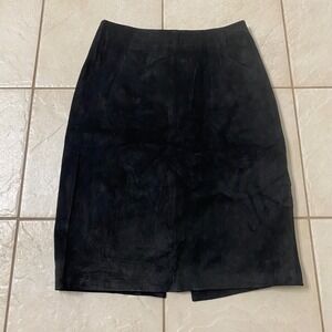 Brass Plum Nordstrom Black Genuine Leather Suede‎ Midi Skirt Size 7